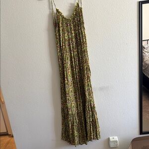 Green and Pink Pleated Maxi Anthropologie Sundress